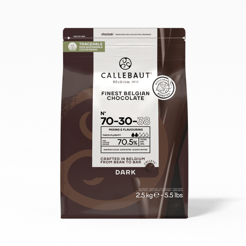 Callebaut 70-30-38 dark chocolate callets packaging