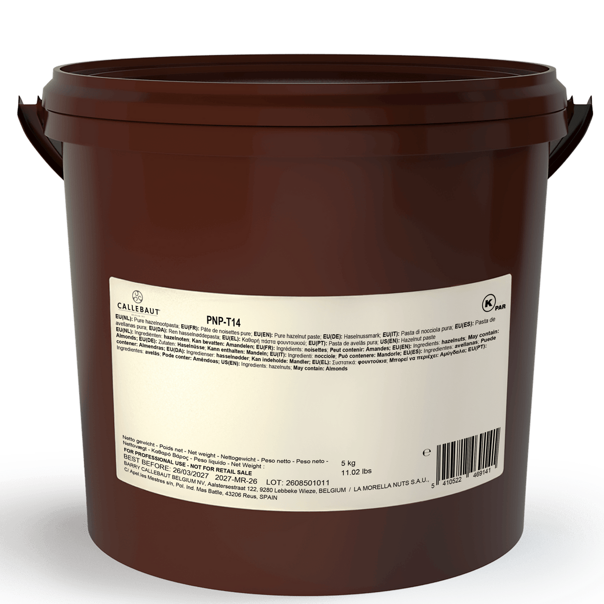 Callebaut pure roasted hazelnut paste 5 kg bucket
