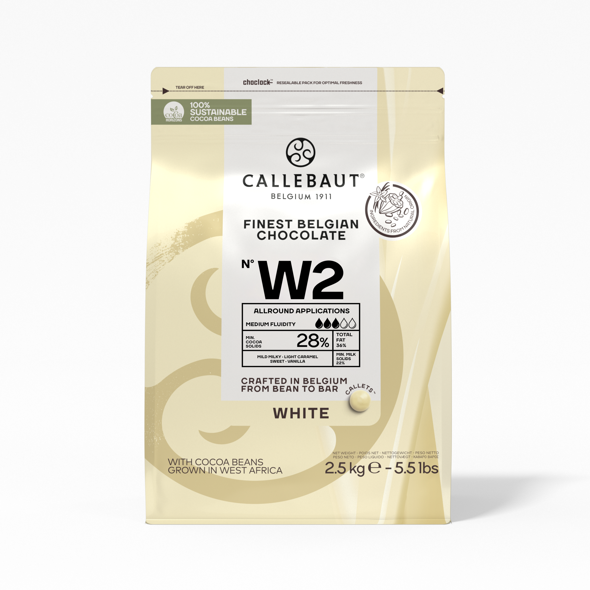 Callebaut W2 white chocolate callets 2.5 kg bag
