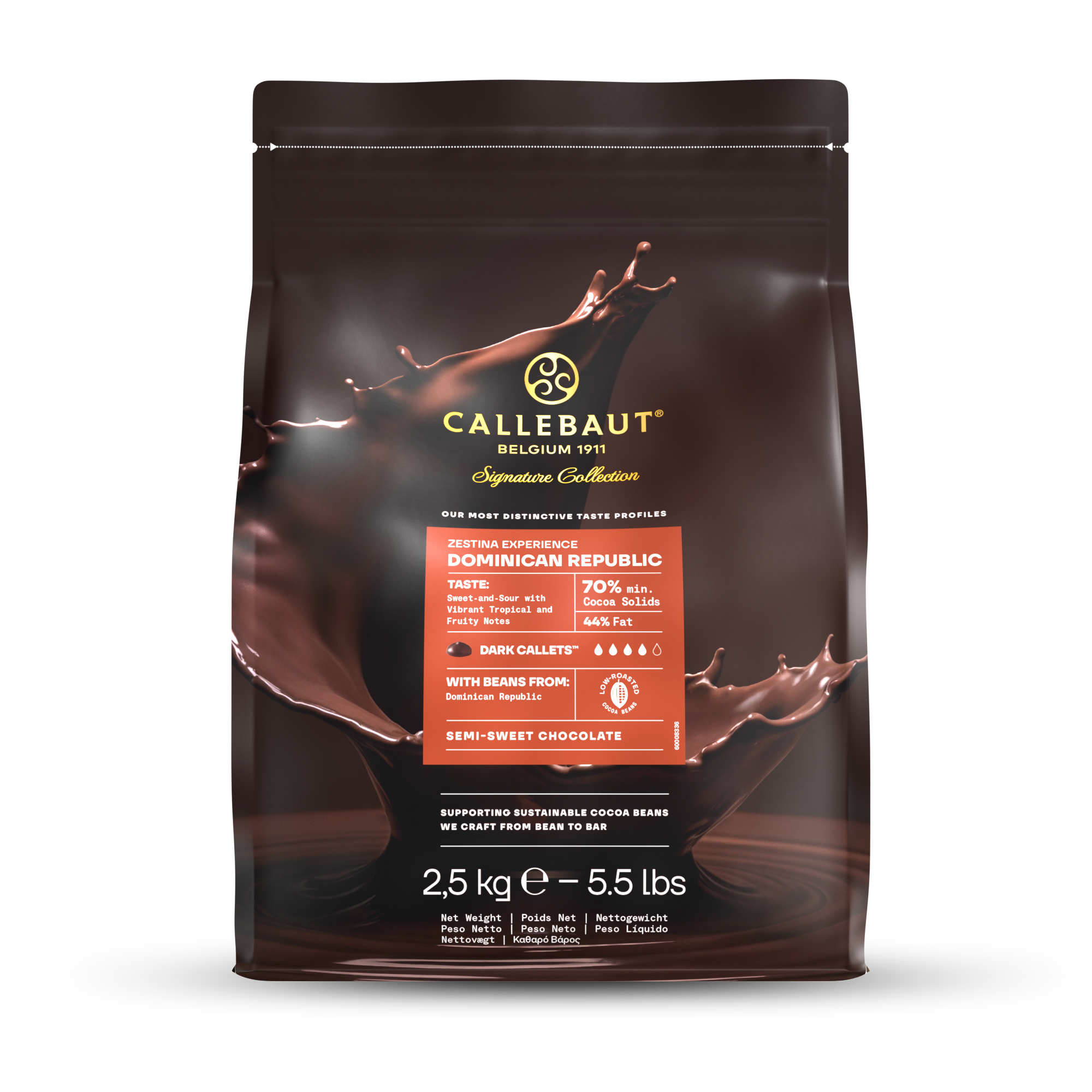 Callebaut Zestina Dominican Republic 70% dark origin callets bag