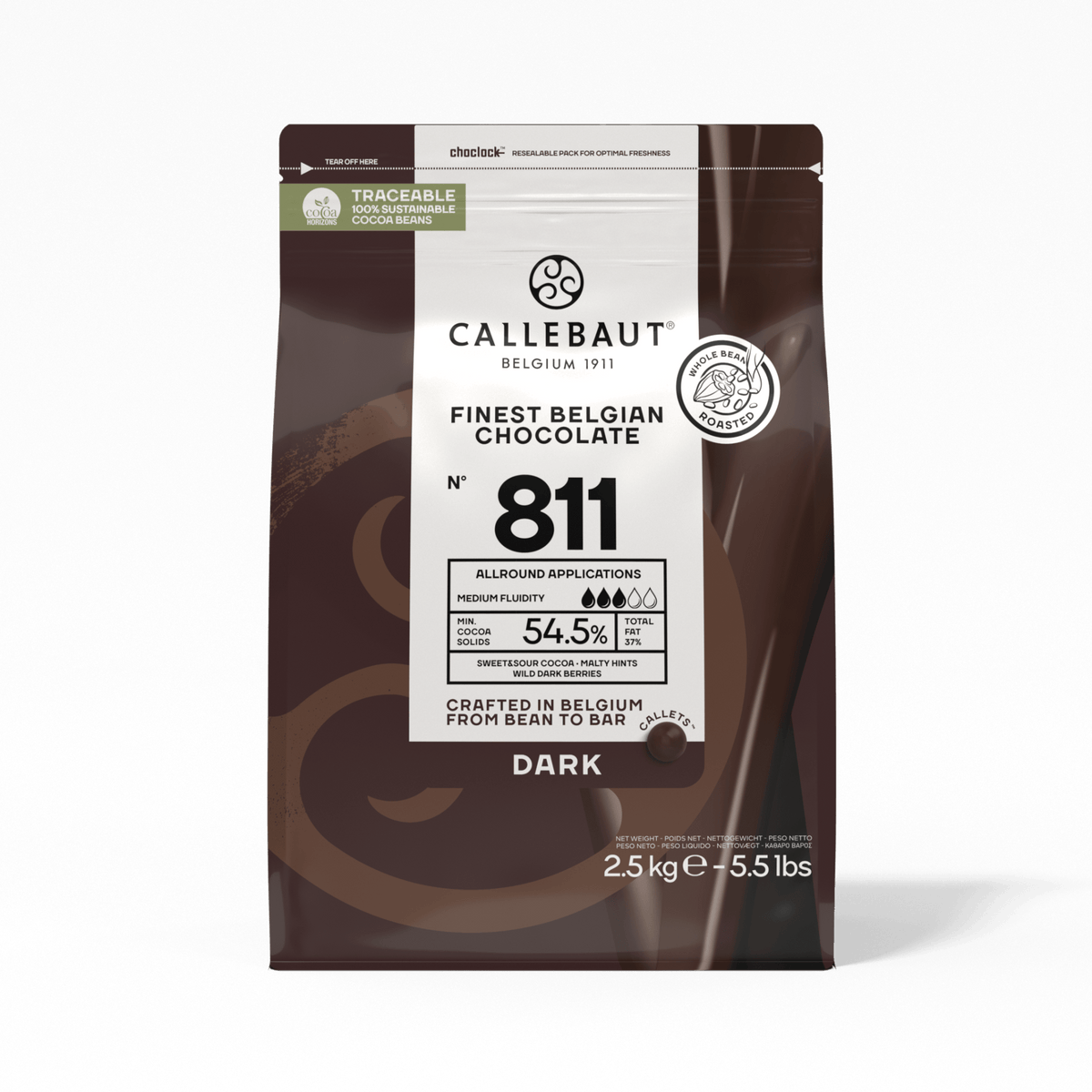 Callebaut 811 dark chocolate callets 2.5 kg bag