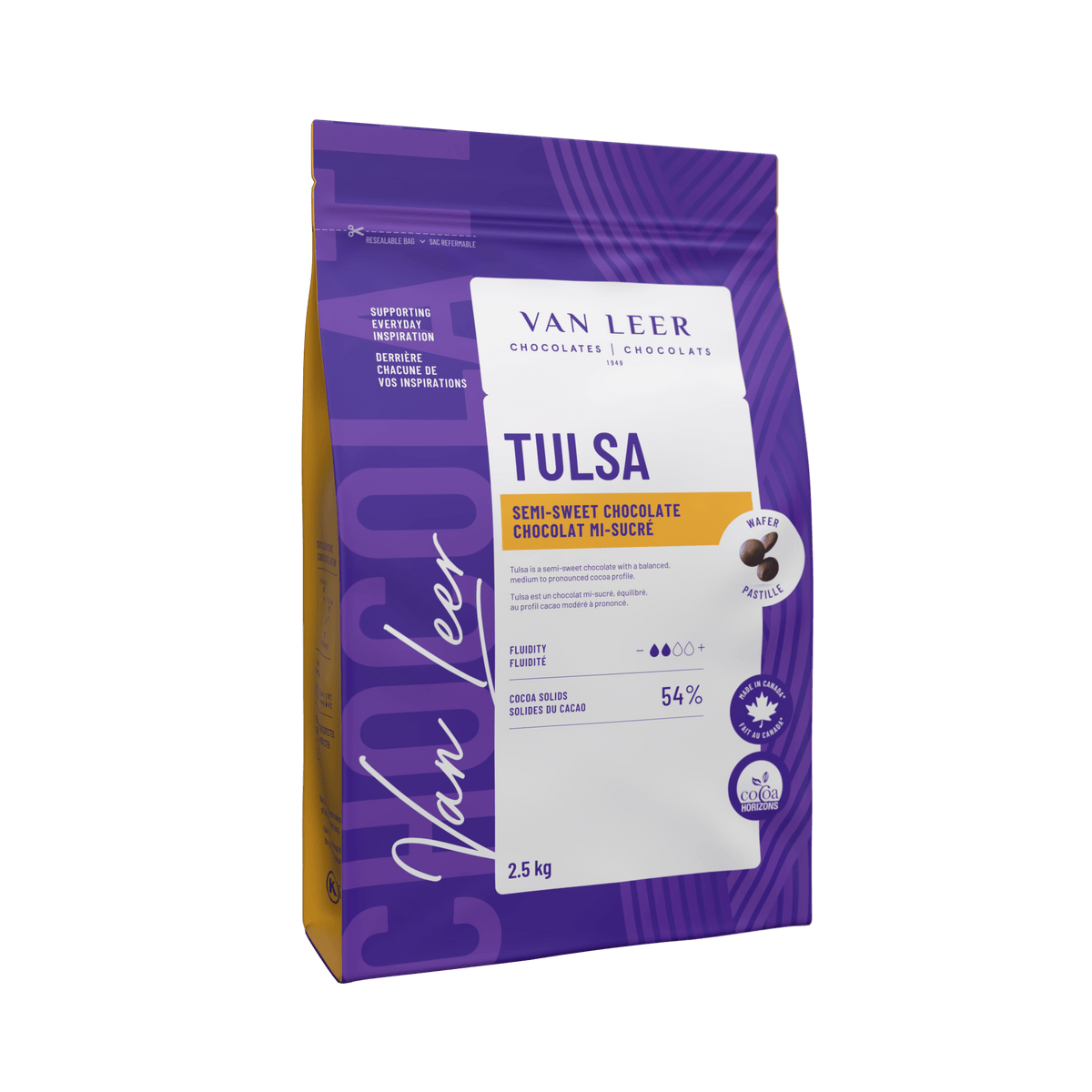 Van Leer Tulsa 54% semi-sweet chocolate 2.5 kg bag