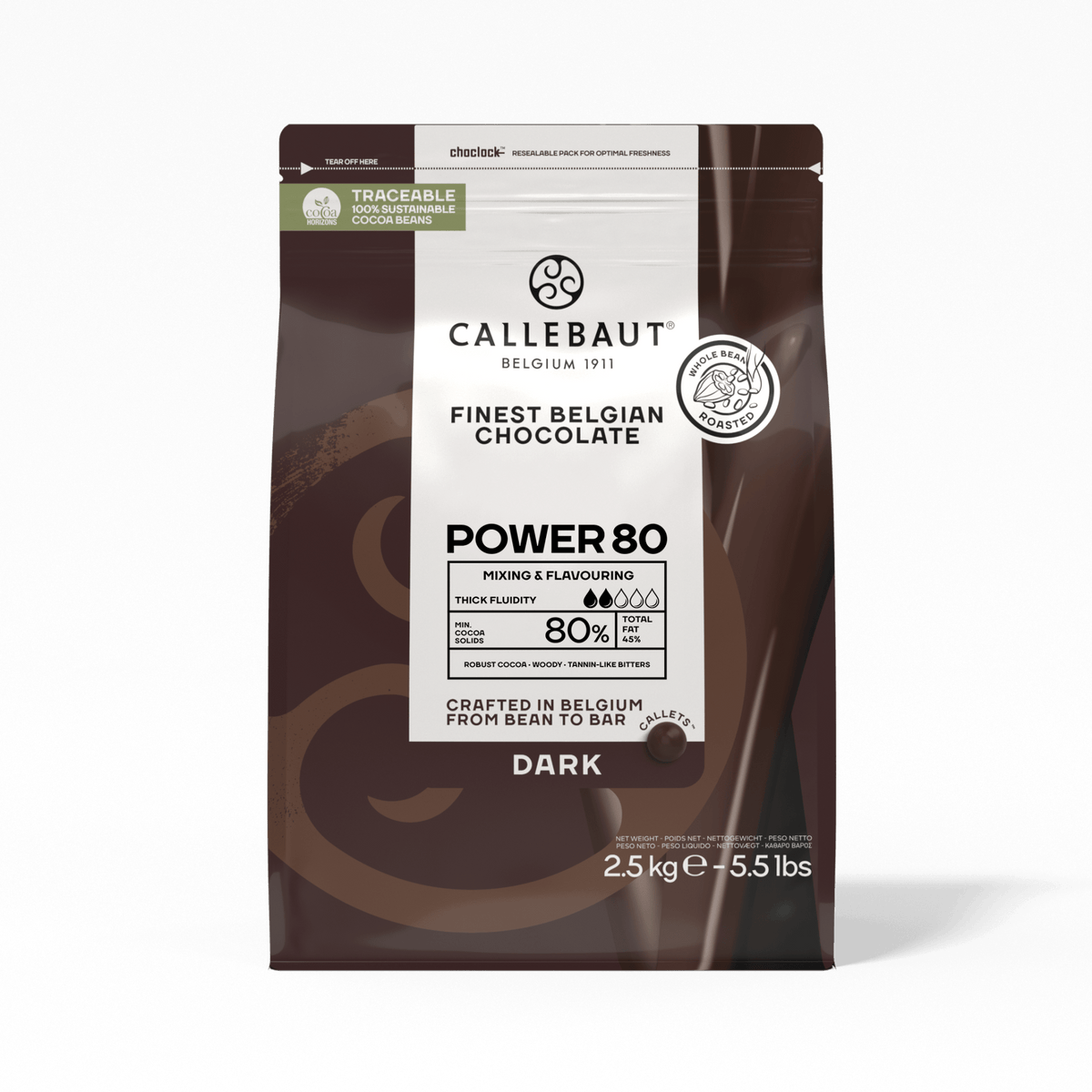 Callebaut Power 80 dark chocolate callets 2.5 kg bag
