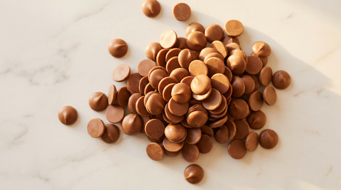 Milk chocolate callets on marble