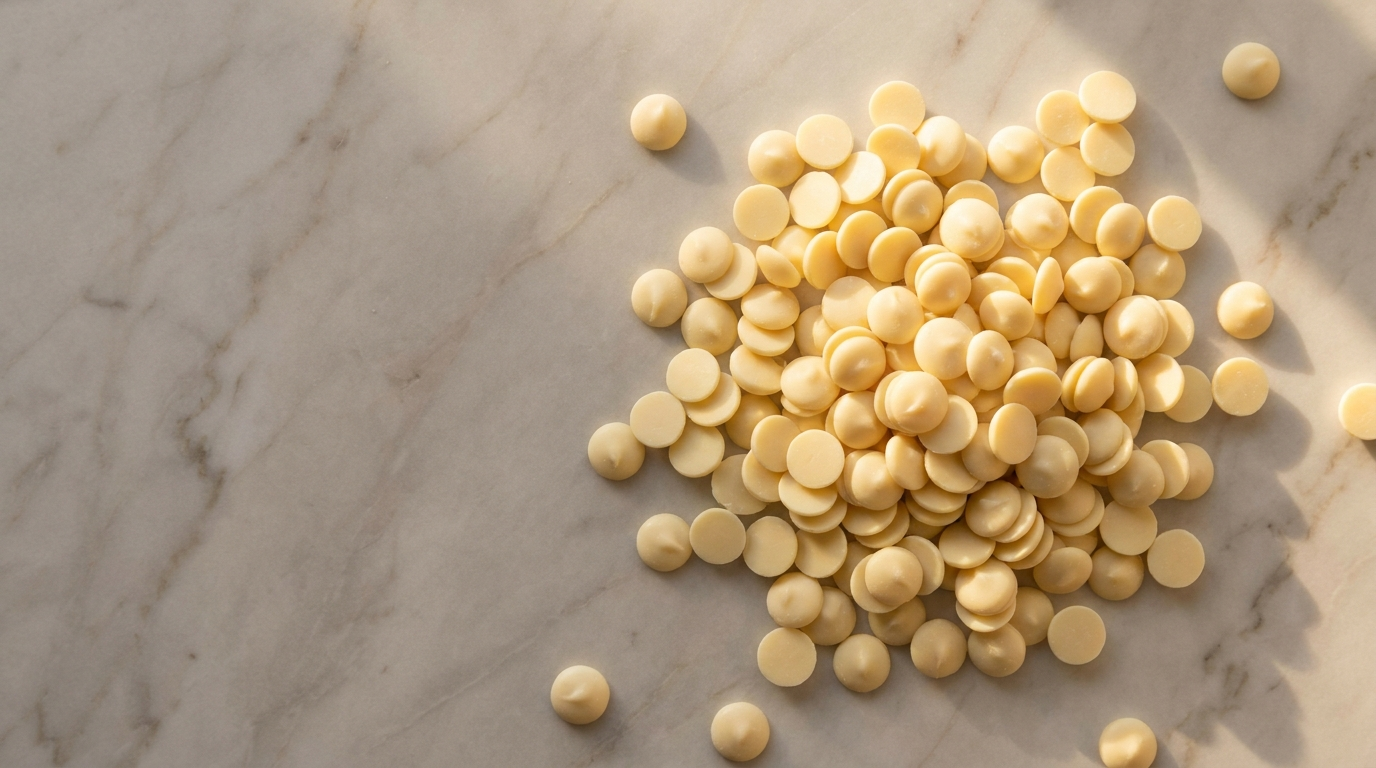 White chocolate callets on marble