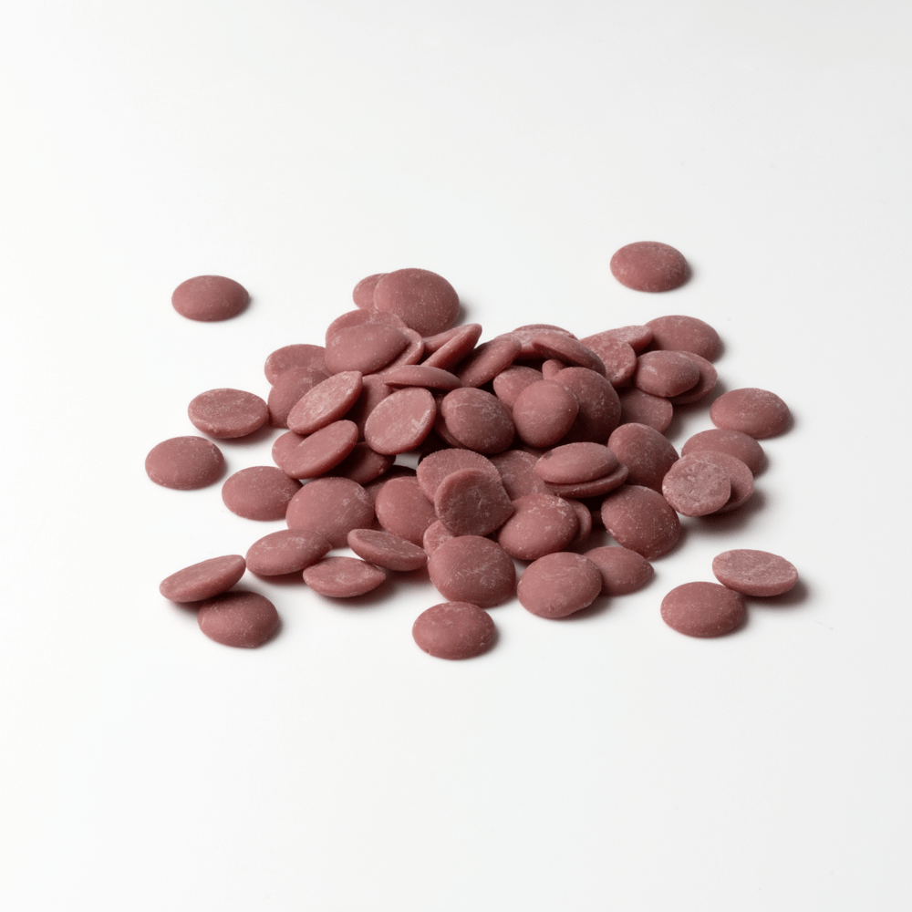 Callebaut Ruby RB2 pink chocolate callets close up