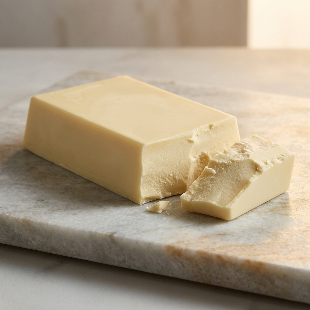 Solid block of ivory white chocolate with a broken corner