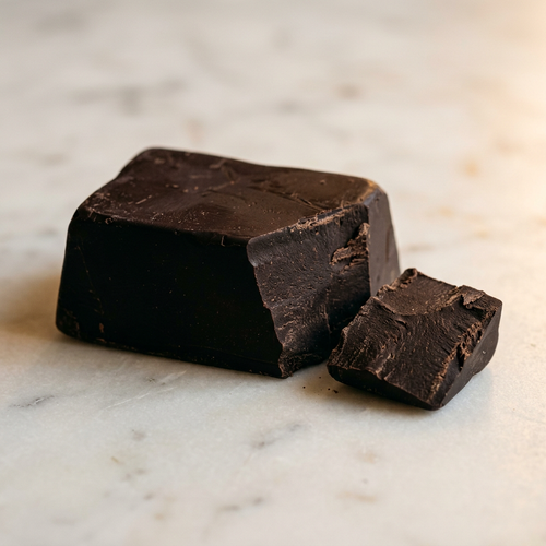Block of dark compound coating chocolate with a matte finish